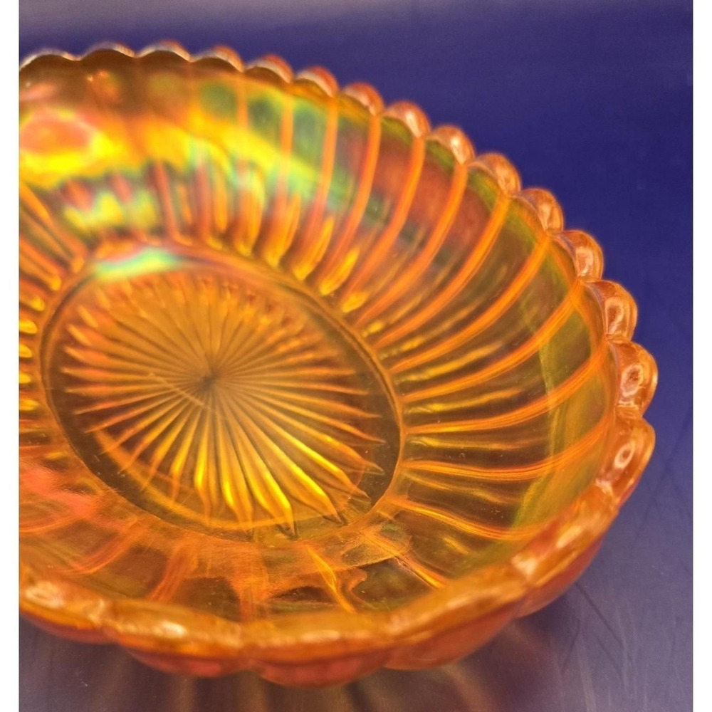 Antique Orange Marigold Bowl Carnival Glass Lustre Ware Oval Scalloped Edge B#30 - Picture 5 of 9
